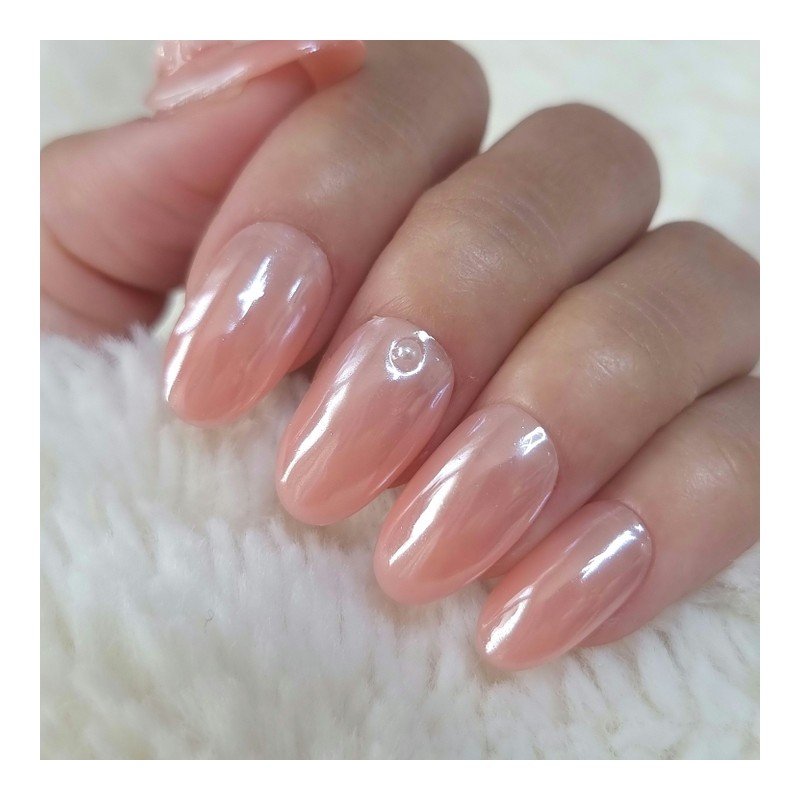 Pink Ribbon Glazed Handmade Nail Tips - Short Oval /