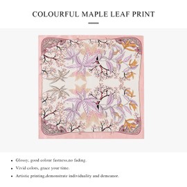 LumiSyne Silk Scarf, Women's, Elegant, Artistic Print, Maple Leaf Pattern, Square Scarf, Satin Silk Neckerchief, Stylish, Handkerchief, Headdress, Hair Bandage, For Work, Travel, Gift, Pink