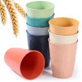 becutlery Wheat Straw Unbreakable Cup, Reusable 12oz 8Pcs Water Glasses