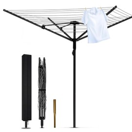 Yuxitia Umbrella Clothesline Outdoor,165 Feet Heavy Duty Outdoor Clothesline for Backyard 12 Lines 4 Arms, Adjustable Height Foldable Retracting Collapsible Clothes Drying Rack for Backyard