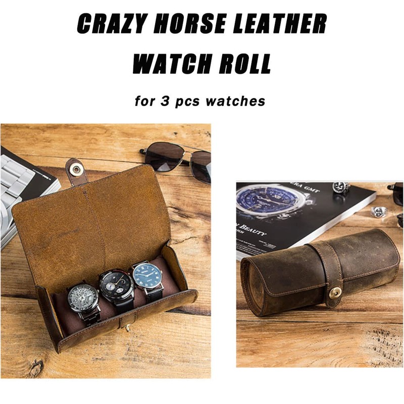Genuine Leather Travel Watch Case Roll Box Organizer Classic, Contact's
