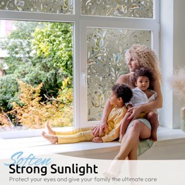 rabbitgoo Window Privacy Film, Decorative Stained Glass Window Film, Heat Blocking Glass Clings, Renter-Friendly Static Cling Frosted Sticker Covering for Home, Taupe Tulip 17.5" x 78.7"