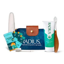 RADIUS Clean & Green Deluxe Oral Care Kit (Source Toothbrush With Replacement Head, Organic Mint Aloe Neem Toothpaste, Vegan Xylitol Mint Floss, Travel Case), 1 Count
