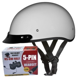 Daytona Helmets Skull Cap Half Helmet- DOT Approved- with 5-Pin Headset Made for Honda Goldwing Audio Systems Pearl White- 4XL