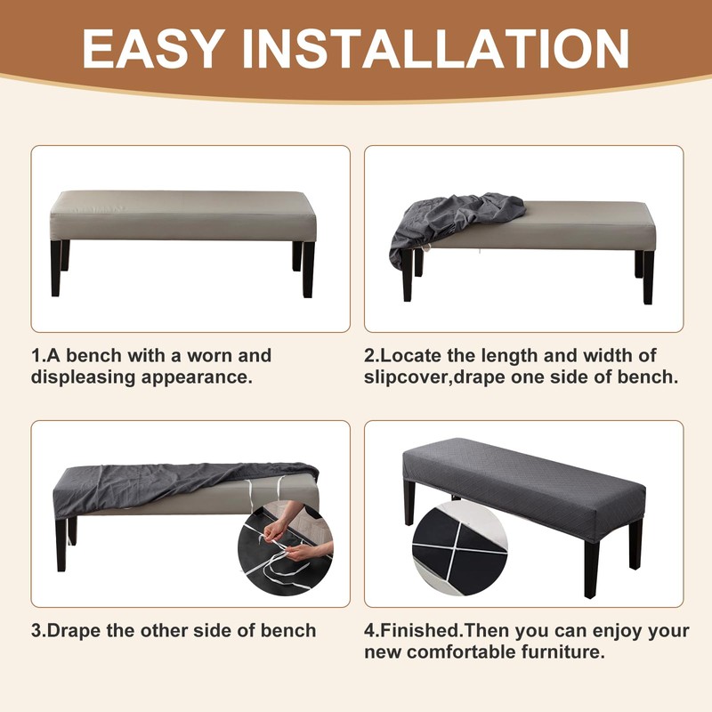 Genina Stretch Dining Bench Covers, Waterproof Stretch Jacquard Bench Seat