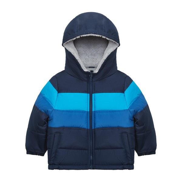 Carter's Boys' Sherpa-Lined Heavyweight Hooded Puffer Jacket, Navy