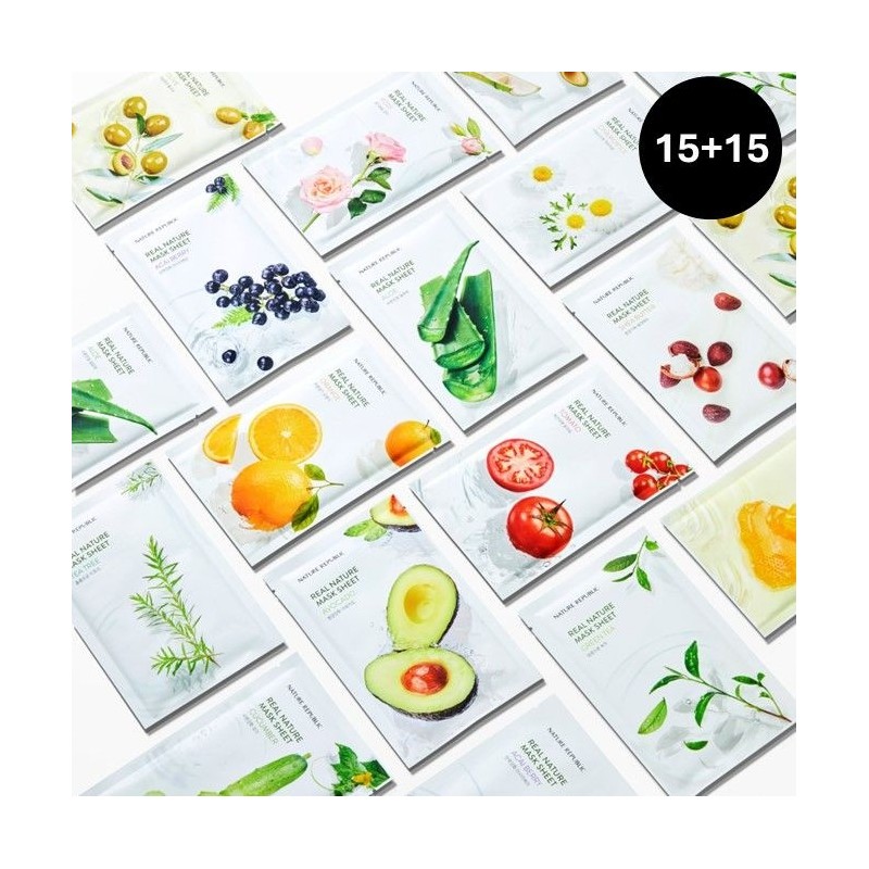 Nature Republic 네이처리퍼블릭 1일1팩 리얼 네이처 마스크팩 23ml 15+15 로얄젤리