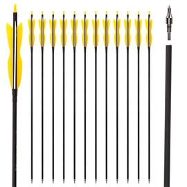 LWANO 31" Carbon Hunting Arrows Archery Target Practice Arrows with 5" Turkey Feathers Spine 500 for Recurve Bow and Compound Bow(Pack of 12) (7.8MM Yellow)