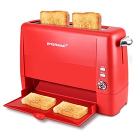prepAmeal Long Slot Toaster 2 Slice Toaster with 6 Shade Settings, Bagel/Cancel, Extra Wide Slots, Removable Crumb Tray, for Bagels, Waffles, Breads, Puff Pastry, Snacks (2-Slice, Red)