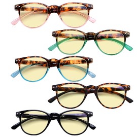 Eyekepper 5-pack Blue Light Blocking Reading Glasses for Women Yellow Tinted +1.25