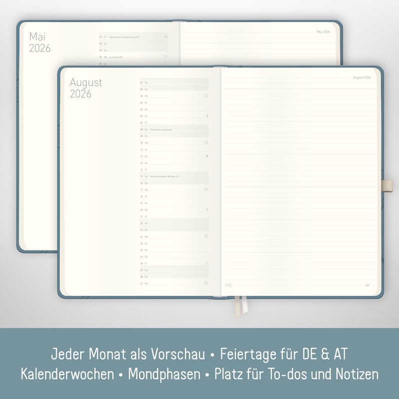 Häfft® Weekly Note Calendar 2026 A4 "Blue Ginkgo" Book Calendar,