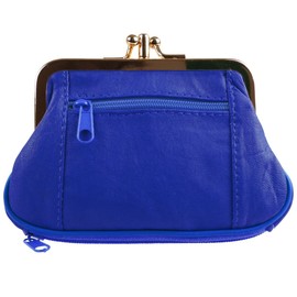 Oakridge Leather Ladies Double Clasp Coin Purse - Royal Blue