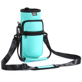 Nuovoware Water Bottle Carrier Bag, 25oz/32oz Bottle Pouch Holder, Adjustable Shoulder Hand Strap 2 Pocket Sling Neoprene Sleeve Sports Water Bottle Bag for Men Women Hiking Travelling, Turquoise