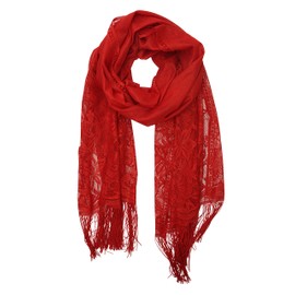 YOUR SMILE Ladies/Women's Lightweight Solid Color Fringe Lace Tassels Long Shawl Scarf For Spring Summer Fall (Red)