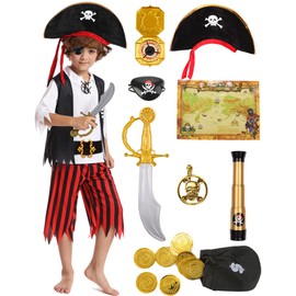 Mrsclaus Pirate Costume Children's Pirate Outfit Accessory Set Boys Pirate Hat Eye Patch Pirate Captain for Carnival Pirate Costume Party 3 4 5 6 7 8 9 10 Years C027XL