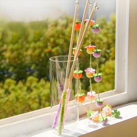 KrouNest Cat Teaser Wand Toy with Fruit Design & Wool Balls, Interactive Cat Wand Toys, Teaser Wand String Toy for Indoor Cats 16.5” Rod, 18.1” Rope 3PCS