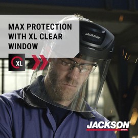 Jackson Safety 14262 F4XP Premium Face Shield/Face Guard, Ratcheting Safety Headgear, Clear Anti-Fog Polycarbonate Window for Grinding visor face protection, Black