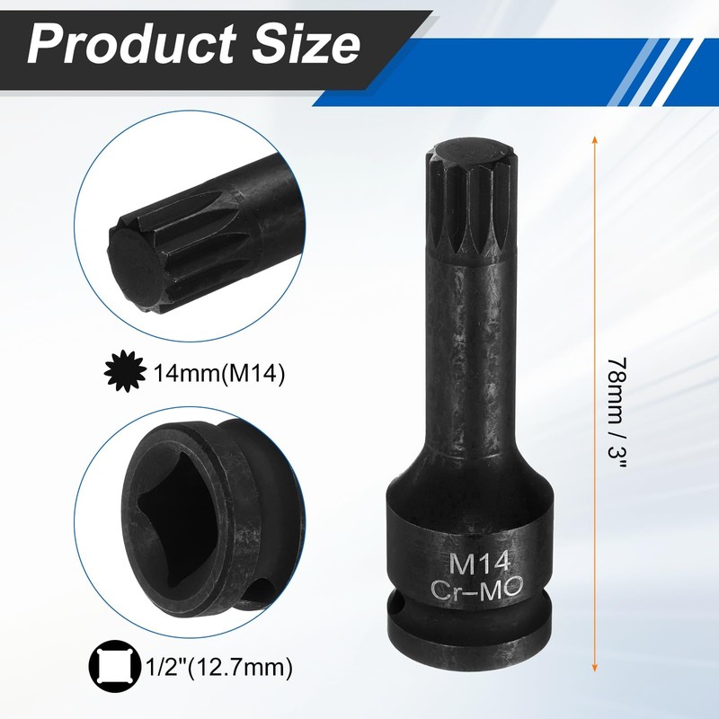 HARFINGTON 5pcs 1/2" Drive M14 Triple Square Impact Spline Bit