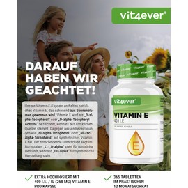 Vitamin E 400 IU Natural - 365 Softgel Capsules - Premium: Natural Vitamin E from Sunflowers - 12 Month Supply - High Dose