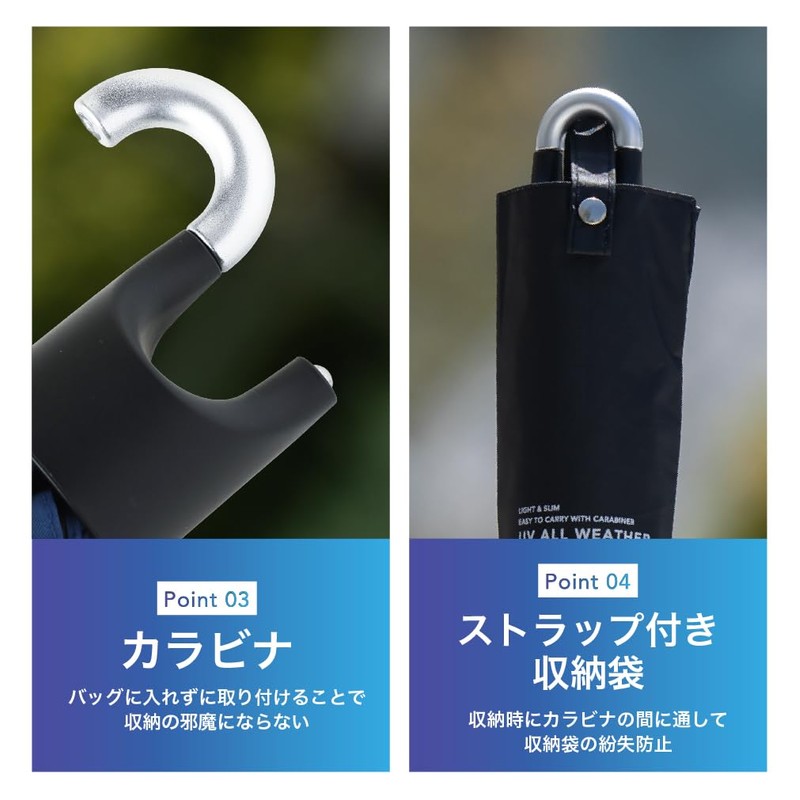 Parasol with Carabiner, Ultra Lightweight, Foldable, Rain or Shine, Unisex,