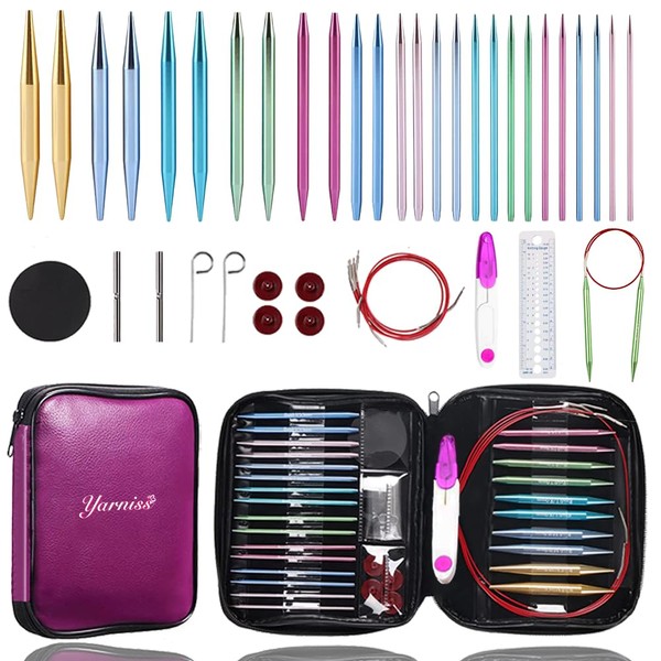 Yarniss 13 Pair Circular Knitting Needle Set 3.0~10.0mm, Interchangeable Aluminum