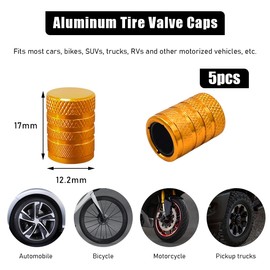 povtii 5 PCS Car Tire Valve Stem Caps, Aluminum Auto Wheel Stem Cover with O Seal, Corrosion Resistant Vehicle Tire Air Caps for Truck Motorcycle Bike, Universal Car Accessories (Golden)