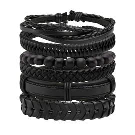 Eigso 6Pcs Braided Leather Cuff Braceletsfor Men Womens Retro Vintage Faux Wrap Wristbands for Man Woman