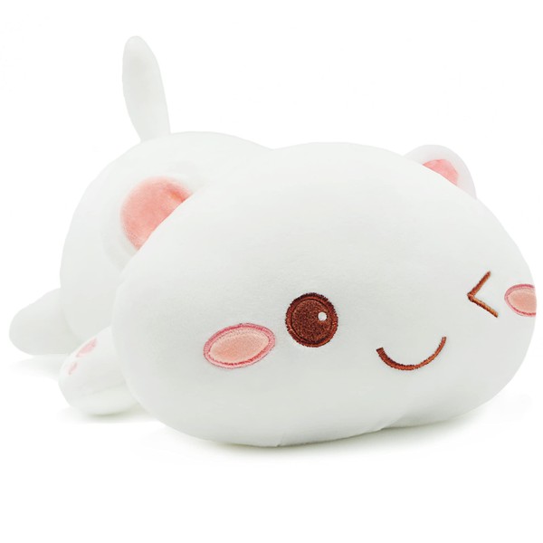 Onsoyours Cute Plush Cat Stuffed Animal Kitten Pet Soft Anime Lying Kitty Plush Toy Hugging Pillow for Kids (White, 19")