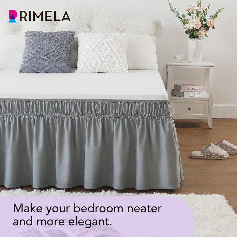 Rimela Gray Queen Bed Skirt 12 Inch Drop,Elastic Bed Skirts