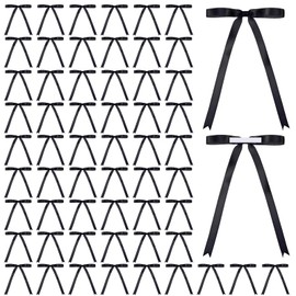 Daifunli 60 Pcs Satin Ribbon Bows 4 x 5.5 Inches Self Adhesive Satin Bows for Gift Wrapping Premade Ribbon Bows with Double Sided Tape for Crafts Birthday Christmas Party Gift Wrap (Black)