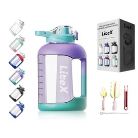 Litex 51oz Large Capacity Water Bottle, BPA Free with Handle and Motivational Time Marker, ReusableTritan Water Bottle with Straw for Gym Yoga, Travel, Camping and Outdoor (Gradient Purple)