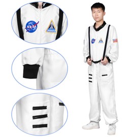 Ficlwigkis Astronaut Costume Men's Space Costume Men's Carnival Costumes Astronaut Costume Fancy Dress Costumes (White Adult, S)