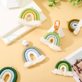 FASHEWELRY Colorful Rainbow Keychain Macrame Weaving Rainbow Tassel Charms Woven Rainbow Keychain for Jewelry Making Crafts, Fabric