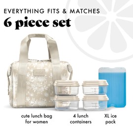 Fit & Fresh Neoprene Lunch Bag For Women, Insulated Womens Lunch Bag For Work, Tear & Stain Resistant Large Lunch Box For Women With Containers and Ice, Machine Washable Remi Lunch Bag, Tan Toile