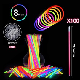 100 pcs Glow Stick, Glow Party Supplies with Connectors to Make Glow Necklaces
