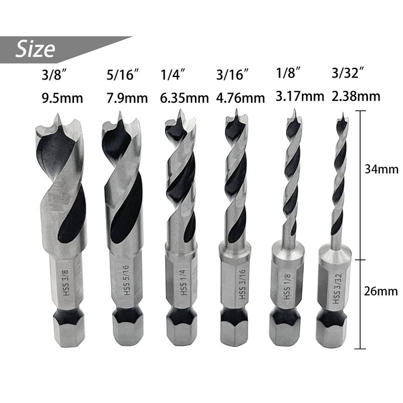 Saipor Stubby Drill Bit Set 1/4 Inch Hex Shank Short