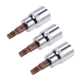 TOP-VIGOR 3Pcs Torx Bit Socket, 3/8" Drive x T30 CR-V Key Socket, Premium S2 Steel Bits, Torx Bit with 48mm Length for Torque Wrench, Ratchet Wrench, Impact Power Drills, Slide Bar