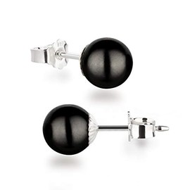 Schöner-SD Stud Earrings 925 Silver with 8 mm Pearl Round Ball, Sterling Silver