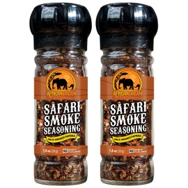 Safari Smoke Seasoning Blend by African Dream Foods with Smoked Paprika Peppers, Sea Salt | Ideal for Meat, Chicken, Vegetables | Reusable Grinder, 1.8 oz | 2-Pack