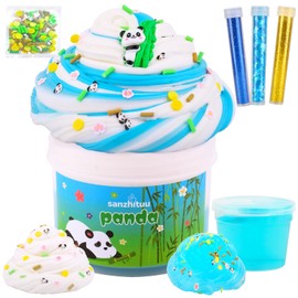 Sanzhituu Butter Slime for Kids, 7oz. with 1oz. Clear Slime, Slime Kit for Girls Ages 8-12, Kids Slime Set Party, Goodie Bag Stuffers, Cute Charms, Perfect for Christmas, Birthday Gift (Blue & White)