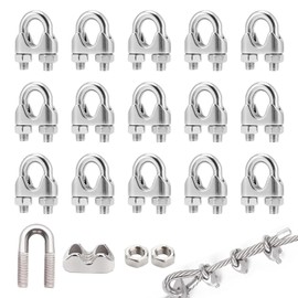 Pack of 16 M3 Rope Clamps, Stainless Steel Wire Rope Clamp, Rope Connector, Bow Rope Clamp, Suitable for Connecting or Clamping Wire Ropes, Cables and Ropes Indoor and Outdoor Use