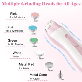 Colarlemo Rechargeable Baby Nail Trimmer Electric Baby Nail File, 15-in-1 Nail Clippers Filer Buffer Kit with Dust Cover LED Light for Newborn Infant Toddler Adult Toes Fingernails, Pink