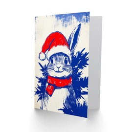 Artery8 Cute Bunny Rabbit With Santa Hat Scarf For Child Kids Xmas Festive Christmas Card