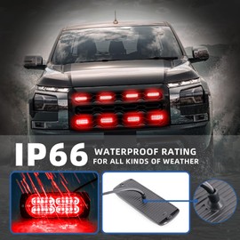 PKINGLAKE 8pcs Sync Feature Emergency Strobe Grille Lights LED Ultra Slim Surface Mount Flashing Hazard Warning Light Bar with Controller for Firefighter/Construction/Trucks/Vehicles/Car (Red)