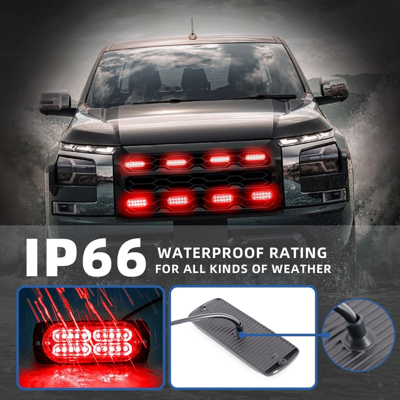 PKINGLAKE 8pcs Sync Feature Emergency Strobe Grille Lights LED Ultra