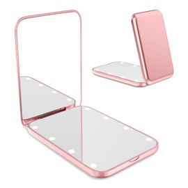 WOBSION Small Mirror with Lights,LED Compact Makeup Mirror,1x/3x Mini Travel Mirror with Magnification,Portable for Purse,Pocket,Gifts for Girls,Rose Gold