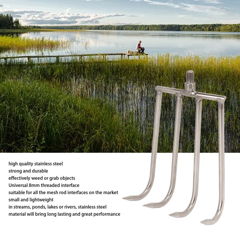 VBESTLIFE Portable Aquatic Weed Rake, 4 Teeth, Stainless Steel Head,