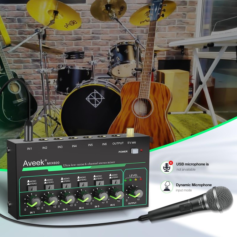 Aveek 6 Channel Mixer - Mini 6 Stereo Audio Mixer,