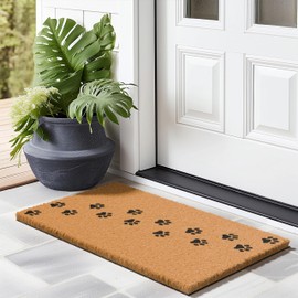 Barnyard Designs Natural Coco Coir Heavy Duty Backing Doormat - Large Cute Non-Slip Front Door Welcome Mat for Outside Entrance or Porch Entry, Brown (17" x 30", Paws)