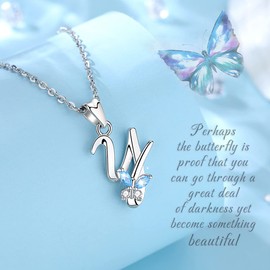 EUDORA Initial Necklace for Women, Sterling Silver Blue Butterfly F Letter Pendant Y Necklace, Y Initial Necklaces Jewelry Gifts for Sister Daughter Wife Mother, 18 inch Chain